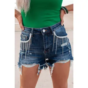 Risen Denim & Diamonds High Rise Rhinestone Shorts