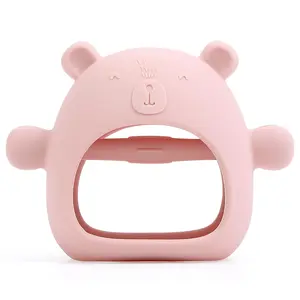 Silicone Teething Mittens & Pacifier Teether Duo - BPA-Free Baby Chew Toy for Infants Multifunctional Hand & Ring Teether for Teething Pain Relief Pink Bear Design