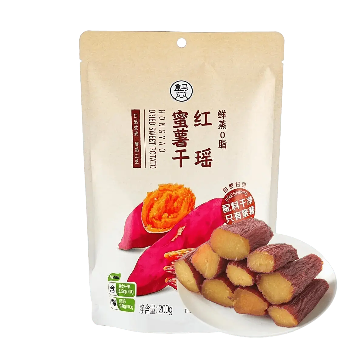 FRESHIPPO Dried Sweet Potato 200g - Natural Healthy Snack, Zero Fat, Zero Additives, Soft & Sweet, High Fiber Meal Replacement