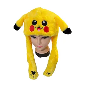 Plush Rabbit Hat with Moving Ears Funny Jumping Bunny Ear Caps LED Light Up Floppy Ear Warm Hats for Girls &Boys