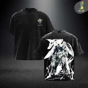 RX-93FF nu Gundam Mobile Suit Gundam Anime Manga UC Double Printed Vintage Washed Tee Unisex Oversize Heavyweight Cotton T-shirt Gift For Anime Fan