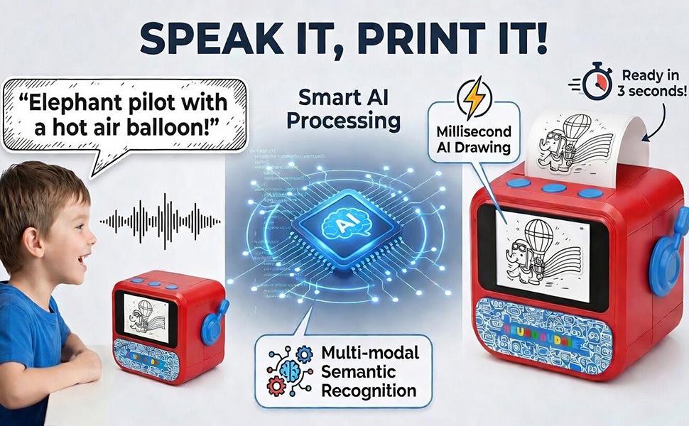 【Buy 1 Get 1 Free】AI Sticker Printers - Sticker Box Printers for Kids Voice-to-Print Mini Thermal Printer, Inkless Portable Sticker Maker for Coloring Pages, Journals, Labels, Notes & DIY Crafts