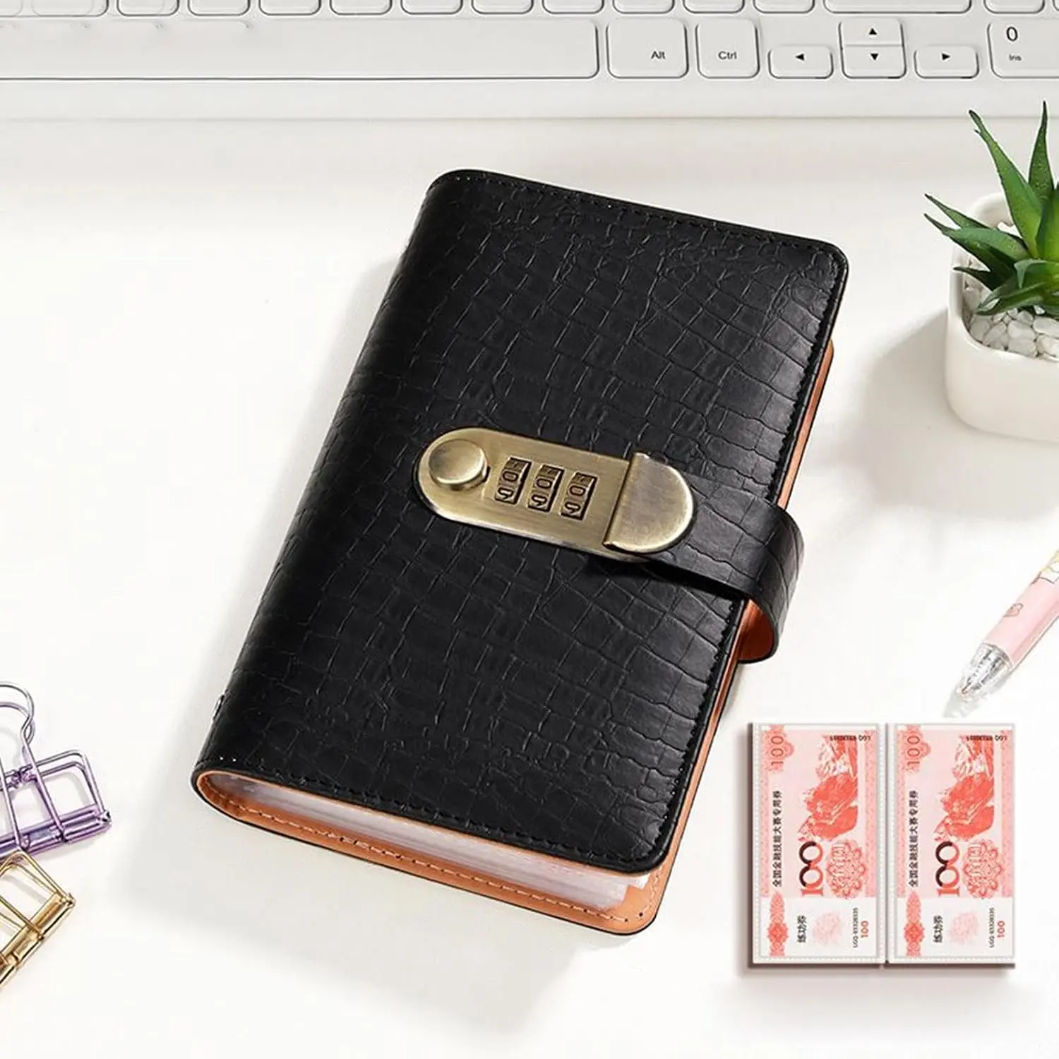 2027 Upgraded 100 Lockable Savings Notebook with Password Lock (Black/Pink) A6 budget folder with a combination lock. Easy to carry, perfect for saving planning and everyday use boo baskets gf