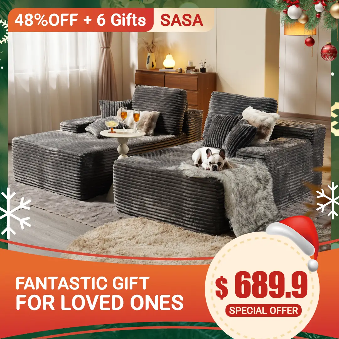 【2 Packages Shipping】Ovios Boneless Sleeper Couch in Plush Corduroy Fabric, Modular Design, 81" W x 67.00" D x 32.30" H, High Durability,No Assembly R