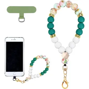 Marble  Beaded Phone Wrist Strap, Cellphone Lanyard with Tether Tab, Elastic Hands-Free Wristlet Bracelet