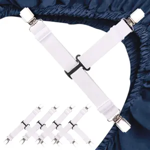 Upgrade Design Bed Sheet Straps 4 count Bed Sheet Clips Sheet Holders for Corners White Fitted Sheet Clips