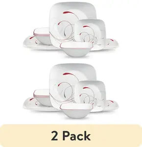 (2 pack) Square, 12 Piece, Dinnerware Set Ceramic Cutlery