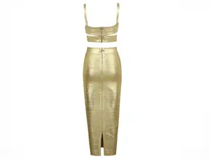 Gold Bandage Skirt and Bra Top Two-Piece Set