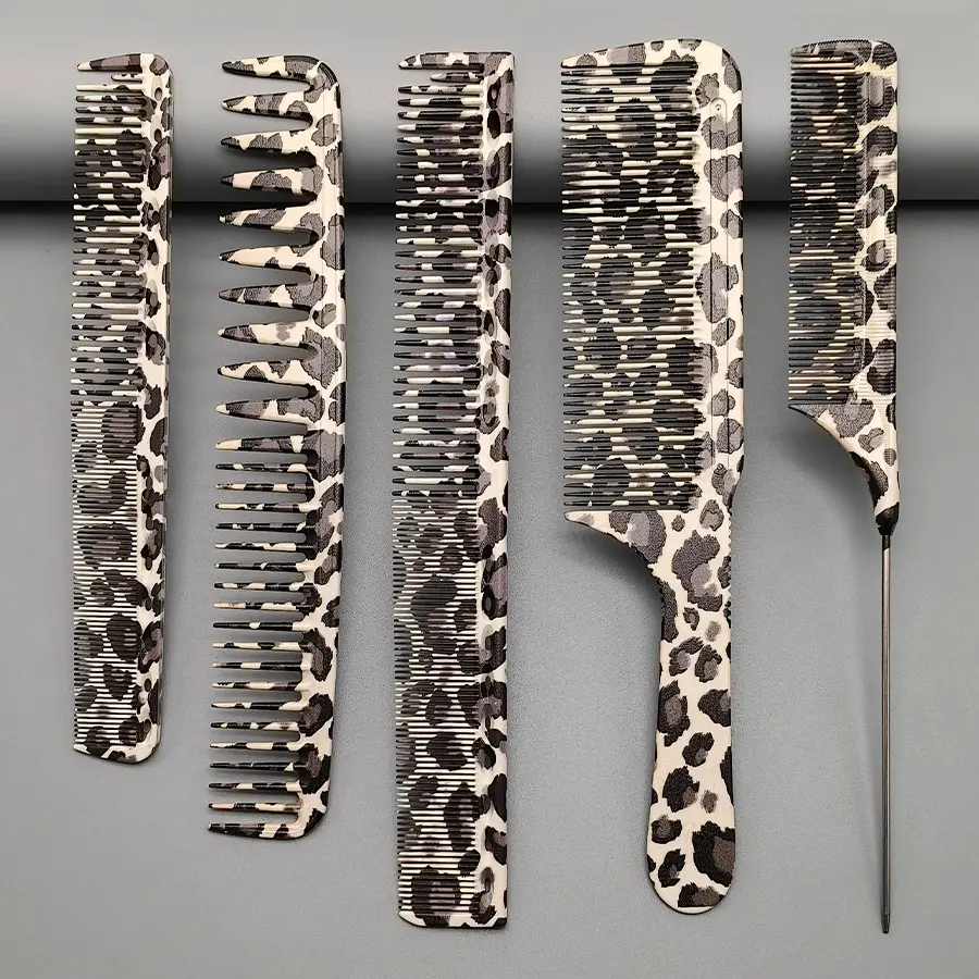 5pcs Hair Comb Set, Multiple Patterns, Professional Barber Combs, Hair Cutting Comb, Grooming Comb, Hair Care Comb, Durable PC Resin, Salon & Home Use, Gift for Beauty Salons, Barber Fade Combs