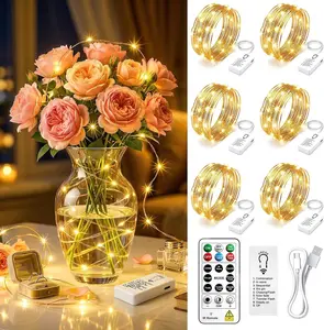 6 Pack Rechargeable Fairy Lights Battery Operated with Remote & DIY Timer, 7ft 20LED Mini Twinkle String Light for Mason Jar DIY Wedding Table Centerpieces Party Bedroom Christmas (Warm White)