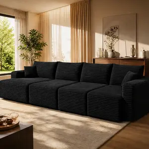 ARCH 95" Cloud Sectional Sofa with 2 Ottomans, U Shaped Couch, Plush Corduroy Fabric, Deep Seat Corner Sofa, 5-Seat Living Room Furniture, No Assembly Required, Black, Black Color Options, Foam+Spring Material, 5 Seat Seat Count, Color: Black