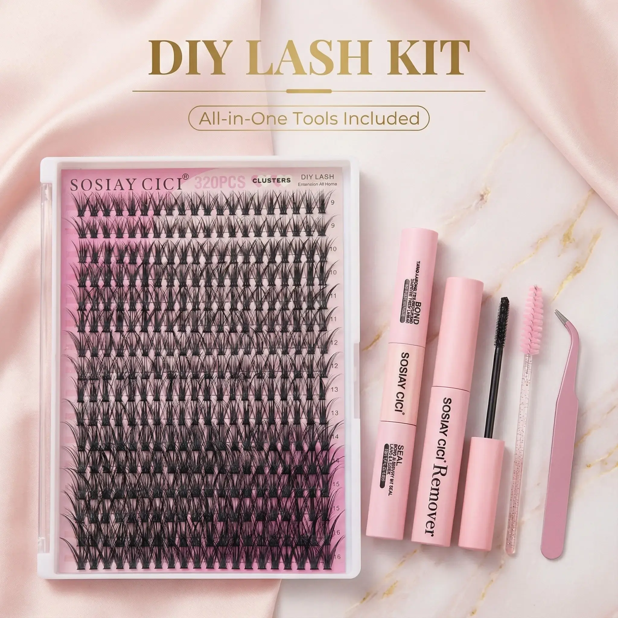 Eyelashes Clusters Kit, Lightweight 40D-Style DIY Eyelash Extensions Tool Set with 320 Clusters (9-16mm Mixed Lengths), Beauty & Personal Care Makeup Tool