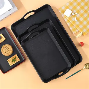 Plastic Tray with Handle, Multi-Purpose Food Serving Dish, Non-Slip Decorative Rectangle Tray for Restaurant Breakfast Counter, Party, Kitchen Use