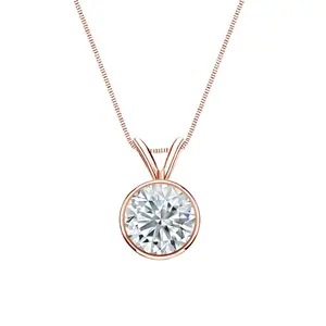Lab Grown Diamond Solitaire Pendant Round 2.00 ct. tw. (D-E, VVS) 14k Rose Gold Bezel