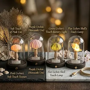 Natural Sea Urchin Shell Decor, Creative Sea Urchin Statue, Touch-Activated Night Light, Glass Cover Art Decoration, Ocean Theme Home Decor