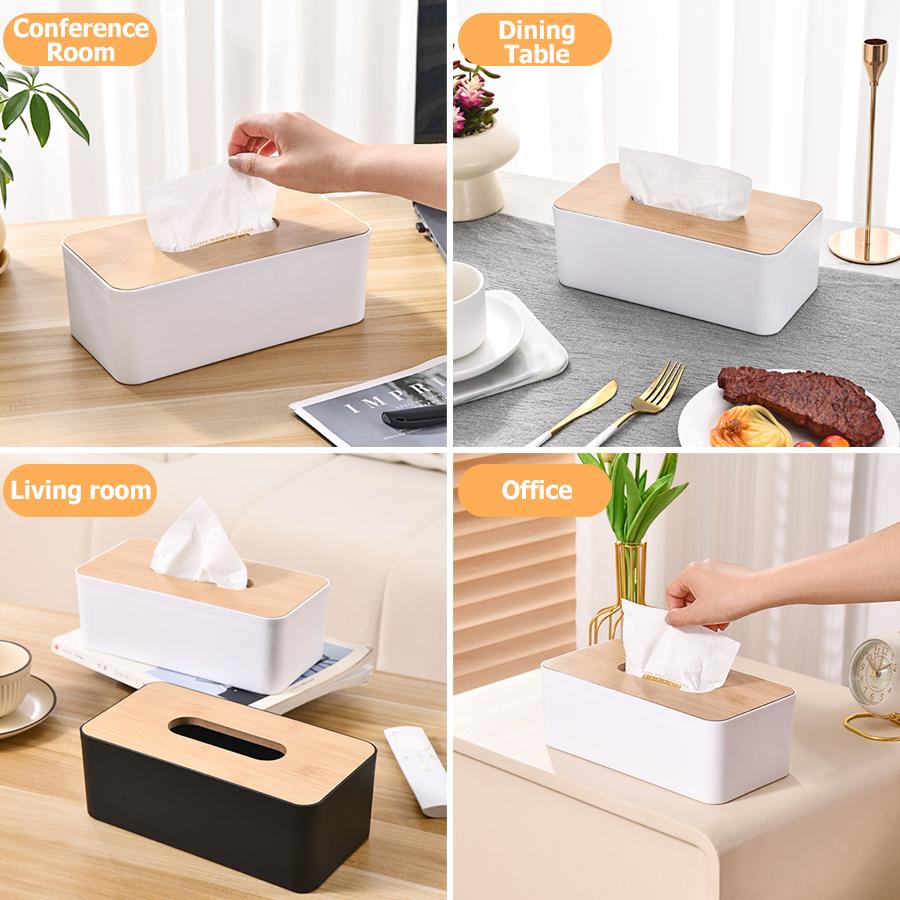 24.5x13cm Rectangular Imitation Wood Tissue Box Detachable Plastic Tissue Holder Dispenser for Bathroom Living Room Office