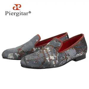 Chinese Style Plum Blossom Print Fabric Silppers Loafers Handmade Slip-On Moccasins Plus Size Men's Casual Shoes