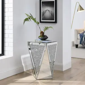Crystal Mirrored Side Table, Living Room Side Table Sofa Couch Side Tables, Mid Century Modern End Table Accent Table, Small End Table Bedside Tables Mirrored Nightstand for Bedroom Corner