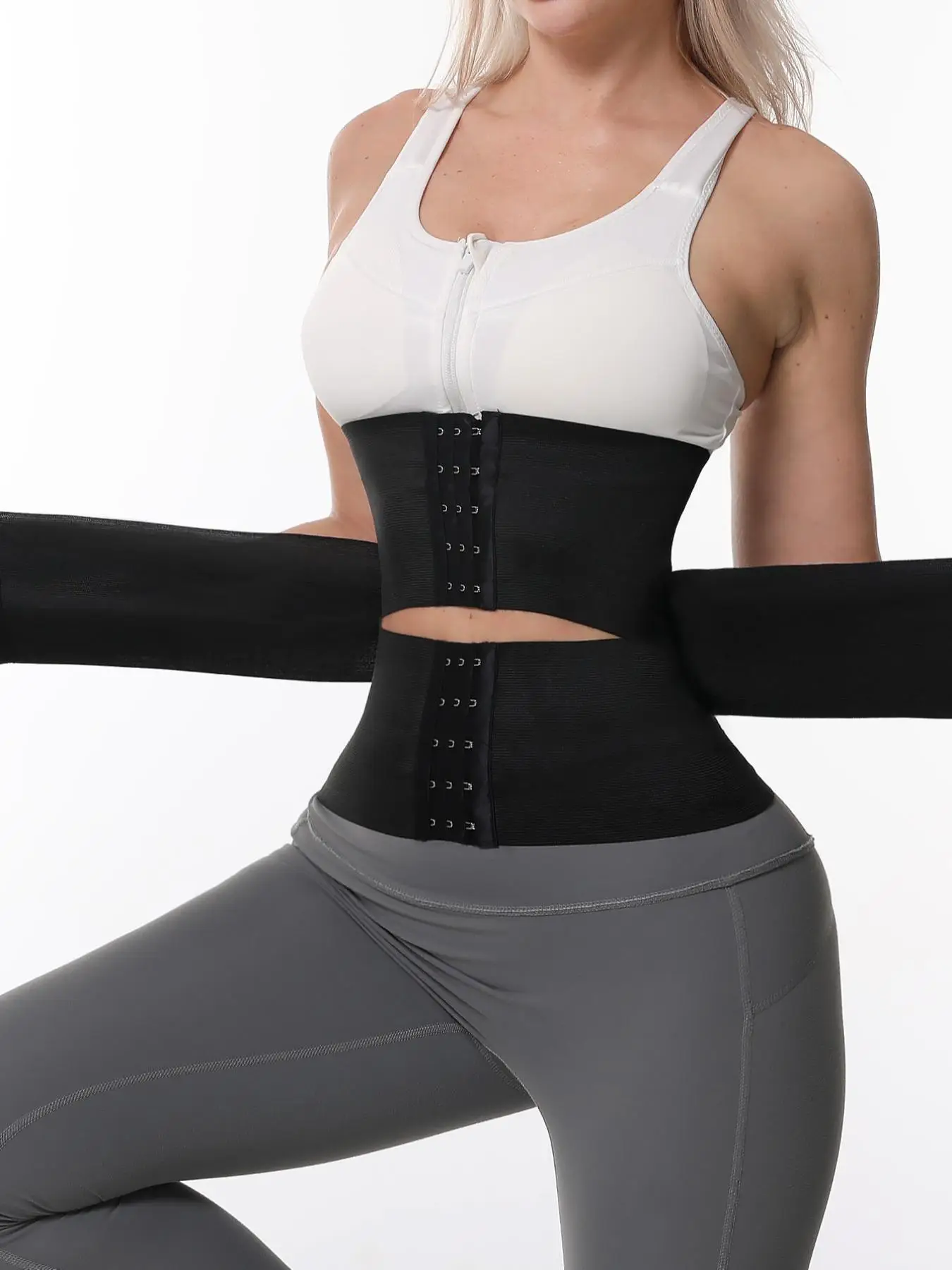 Women's Buckle Front Adjustable Waist Trainer, Basic High Stretch Compression Waist Cincher, Tummy Control Body Shaper, Lady Shapewear for Workout Gym