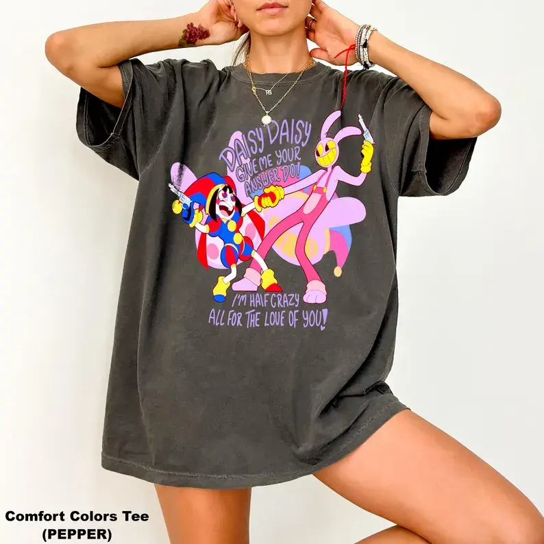 The Amazing Digital Circus Graphic Tee Pomni and Jax Oversized Indie Animation T-Shirt Unisex Black Top