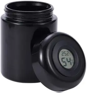 Hygrometer and Thermometer Digital Sensor Jar with UV Protection.Durable Dark Glass Storage. Humidity Jar With Stash Stormproof Herb with Airtight. Keep Spices, Herbs Fresh for Longer., Black Kitchen Container Organiser