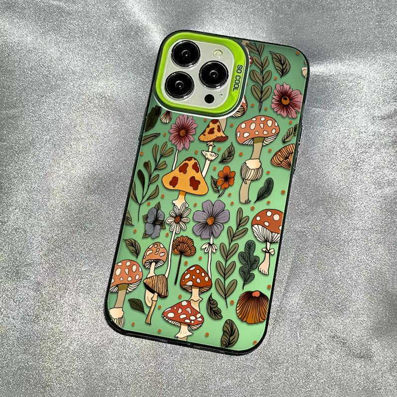 Mushrooms With Blooming Wildflowers Phone Case Durable Hard Acrylic Back Case With An Anti-Yellowing Coating, Made From High-Quality Designed For Reliable Drop Protection For Your Phone For iPhone 17.16.15.14.13.12.11.X.XS.XSMAX.XR.8.7