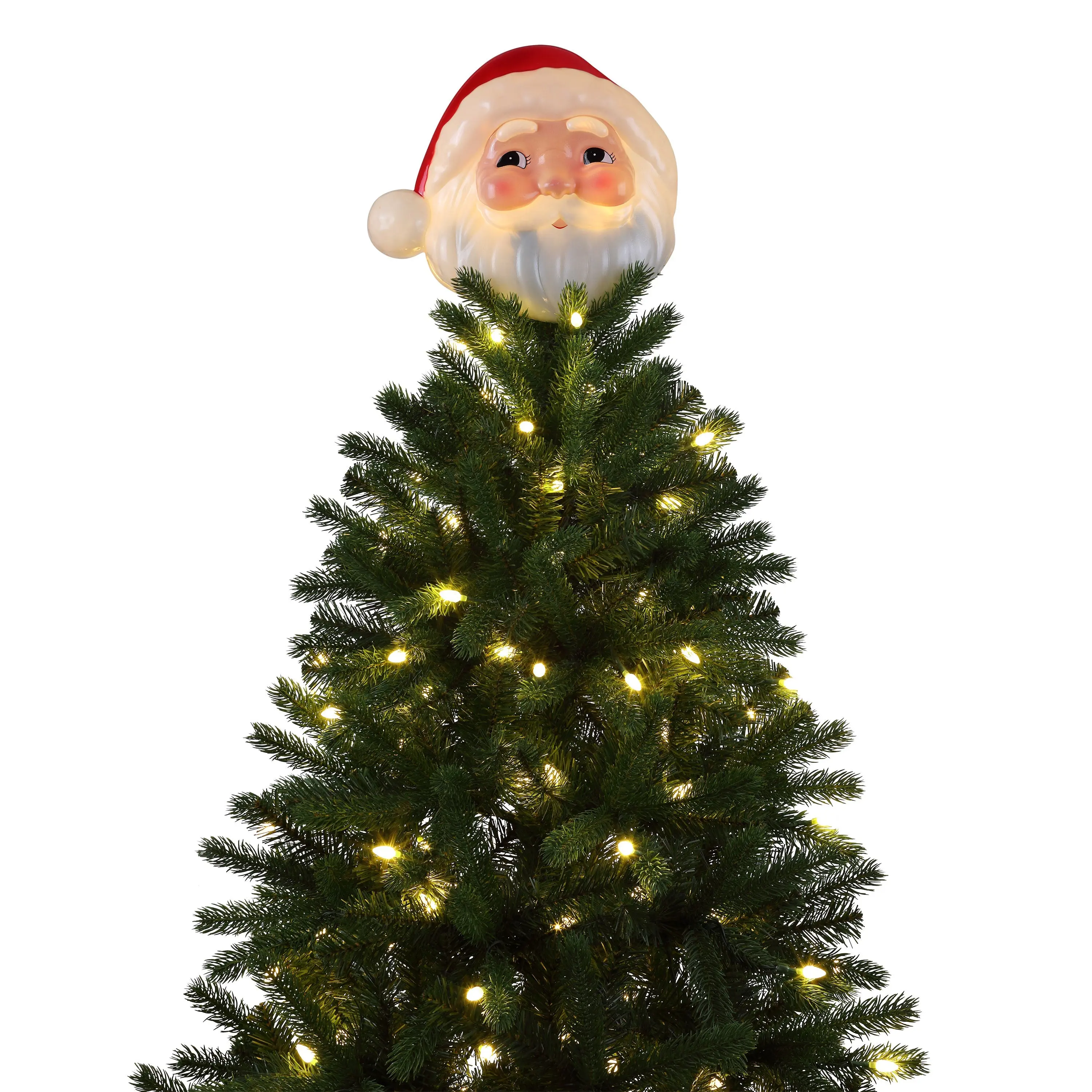 12 in. Magical Christmas Blow Mold Lit Santa Tree Topper, for Holiday Decorating, Light-Up Festive Home Decoration