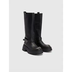 URBAN REVIVO 2026 Spring Women's Buckle Detail Mid-Calf Platform Boots UAYS40011 Round Toe Vegan Leather Knee Boots WomensWear Western Riding Shoes Footwear