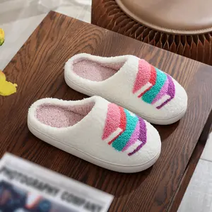 Cute Preppy Book Stack Slippers Women Soft Faux Fur Warm Comfort Non-Slip Sole Indoor Outdoor Home Slippers Embroidered Design Fashion Footwear Perfect Gift