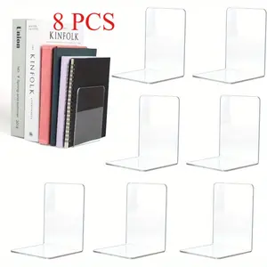 4 Pcs Acrylic Bookends,Transparent L-Type Bookends,,Universal Bookend, Book Holder,Bookends as Stand for Offices,Libraries,Bedrooms