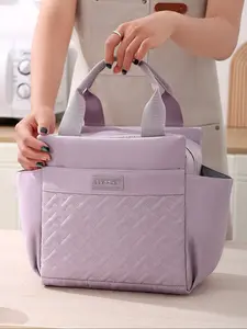 Letter Patched Solid Large Capacity Durable Lunch Bag, Back To School, Portable Insulated Lunch Bag, Waterproof Lunch Box Bag for Women & Men, Lunch Bags Women, Lunch Box Organizer for Home & Office & School