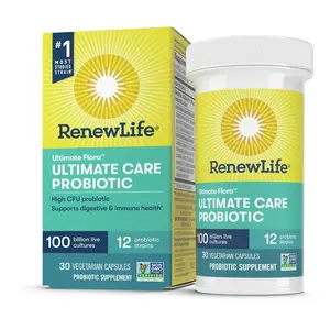 Renew Life Ultimate Flora Care Natural Dietary Probiotic Capsule Supplement - 100B CFUs, 30-Count Health & Nutrition Wellness Support