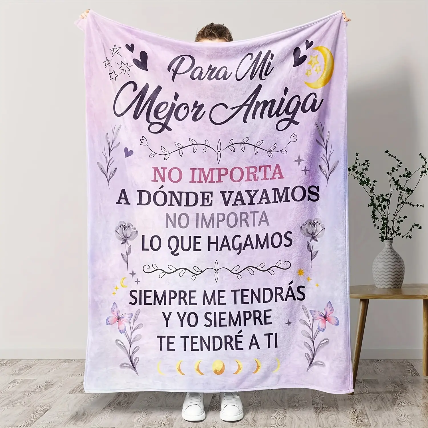 1pc Soft Cozy 280GSM Flannel Throw Blanket - Comfy Blankets with "Para Mi Mejor Amiga" Design, Machine-Washable Polyester, All-Season Birthday Gift for Best Friends, Soft Cozy Blanket