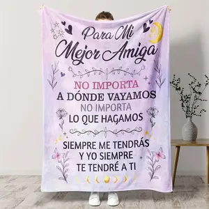 1pc Soft Purple Flannel Blanket with Para Mi Mejor Amiga Design - Perfect for Best Friends, Birthdays, Christmas, Valentine'S Day Machine Washable Polyester, All-Season Gift Blanket, Birthday GiftPlayful DesignMachine Washable-280GSM