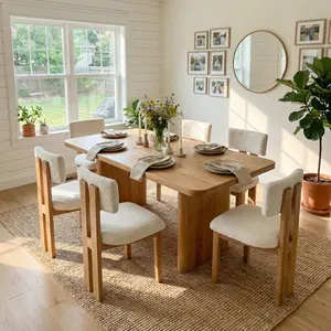 summervibes【Set of 6】ABCASA Mid-Century Modern Upholstered Wood Dining Chair, High-Quality Fabric, Natural Wood Frame, Ergonomic Backrest Design, Boucle