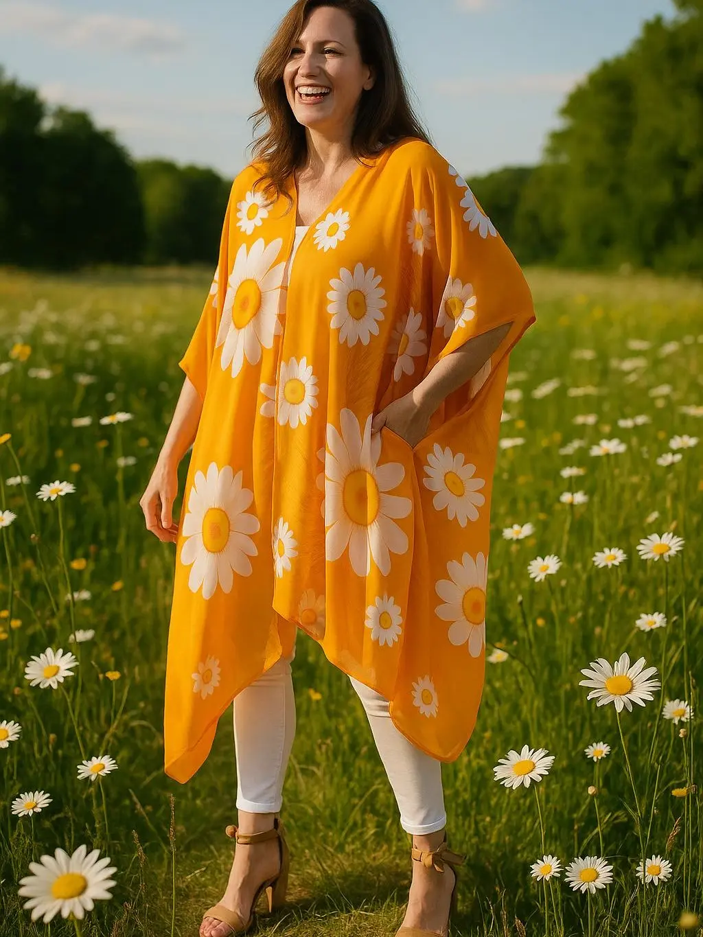 Essential Floral Print Open-Front Kimono Cardigan Boho Fashion Half Sleeve Batwing Sleeves Breathable Fabric for Summer Women's Clothes One Size Fits All Casual Chic Beach Wear Womenswear Lightweight Soft