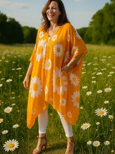 Essential Floral Print Open-Front Kimono Cardigan Boho Fashion Half Sleeve Batwing Sleeves Breathable Fabric for Summer Women's Clothes One Size Fits All Casual Chic Beach Wear Womenswear Lightweight Soft