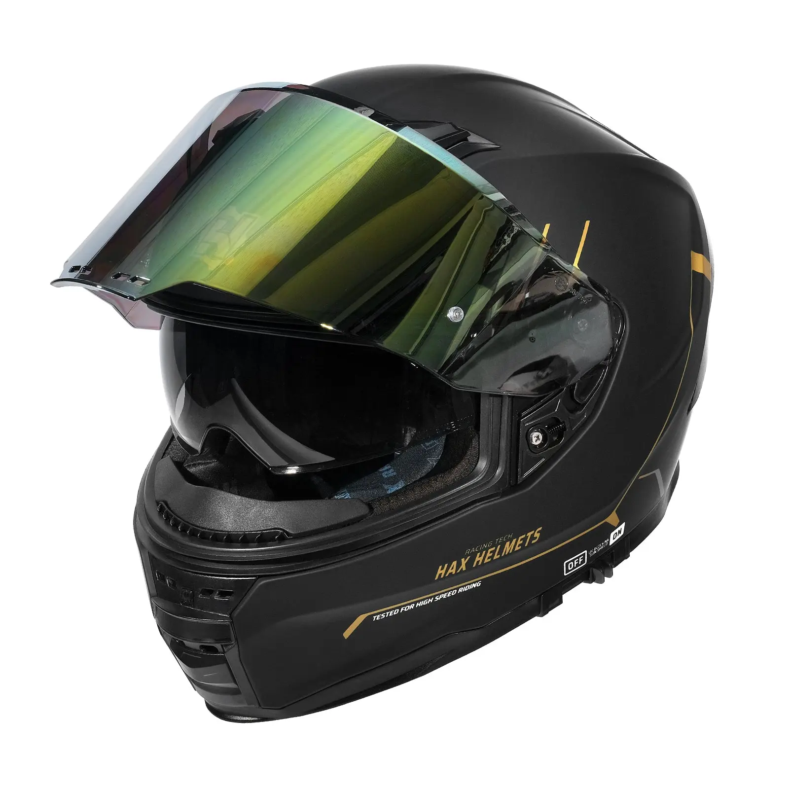 HAX Force Series Matte Black Gold Motorcycle Helmet DOT & ECE Certified  Aerodynamic Design with Dual Visors and Anti-Allergic Liner - TikTok Shop