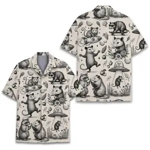 Funny Opossum Hawaiian Shirt Men Women Vintage Animal Print Beach Shirt Summer Festival Casual Streetwear Loose Fit Cool Vacation Tropical Button Down Shirt Youth Unisex