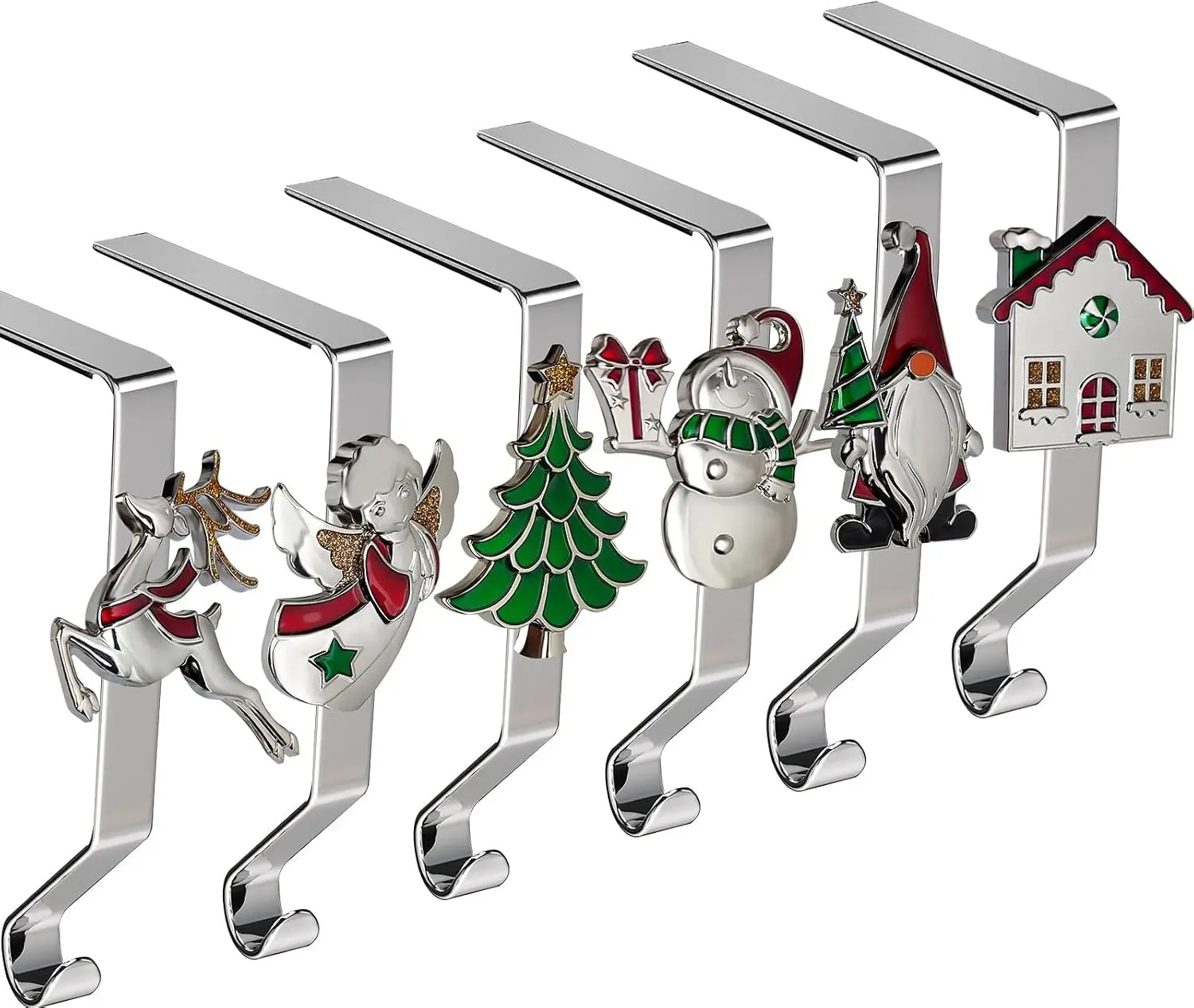 Set of 6 Christmas Stocking Holders for Mantle Fireplace Stocking Hangers Stocking Stand Farmhouse Rustic Xmas Decorations for Home Indoor