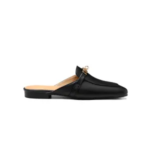 ReneChristine Women's Mules with Metal Buckle, Classic Buckle Design Breathable