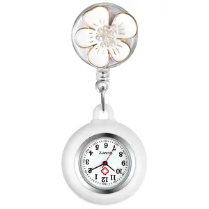 OIDEA Oversized 3D Petal & Faux Pearl Nurse Watch with White Eco Silicone Sleeve, Bold Floral Alloy Case, 1ATM