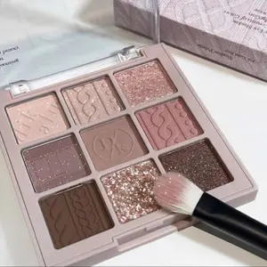 9 Color Eyeshadow Palette Low Saturation Matte Pearl Velvet Texture Earthy Mochaccino Waterproof Long-Lasting No Smudge Glitter Eyeshadow