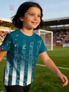 girl child jersey Cityscape Pattern With Vertical Stripes And Buildings Breathable, light, and comfortable short sleeve T-shirt Holiday wear casual top one piece round neck short sleeve print suitable for going out comfortable training sports summer