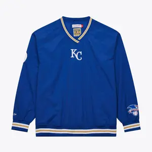 Mens Mitchell & Ness MLB CLASSIC NYLON PULLOVER VINTAGE LOGO ROYALS