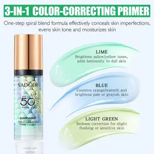 3-in-1 Primer + Sunscreen SPF 50 | Color-Correcting, Oil-Control & Radiance Booster for Flawless Makeup Base (3-Piece Set)，Oil Control Moisturizing Skin Tone Correcting，One Step Color Corrector Face Primer