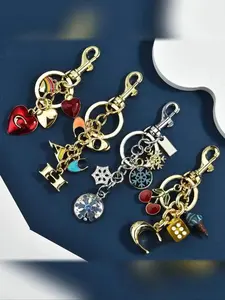 CYX New Metal Keychain Cute Fruit Rhinestone Accent Apple Key Ring Charm Bag Accessory for Women, Suitable for Bags and Keys Decoration, Stylish Keychain