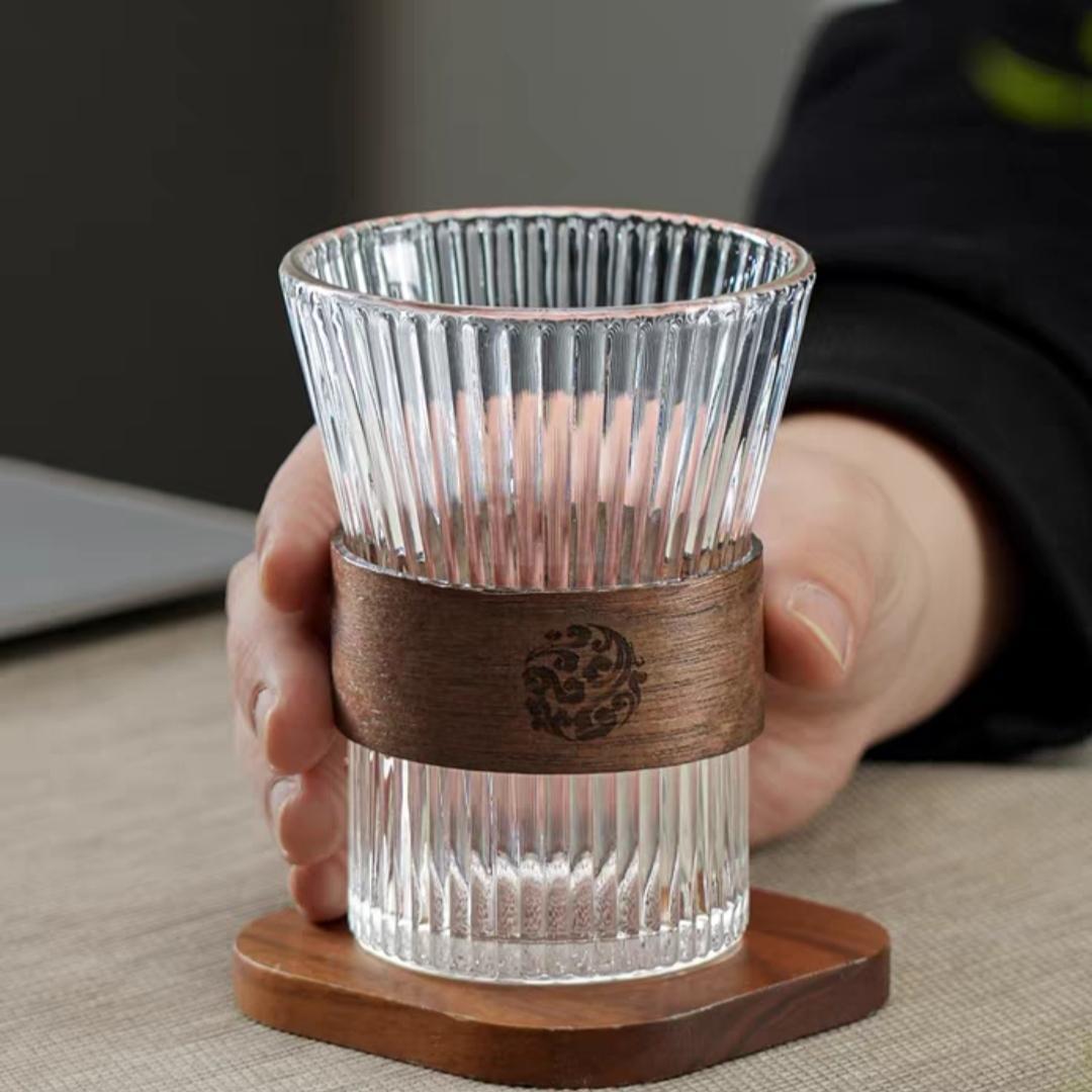 New Chinese-Style Bamboo-Wrapped Waist-Shaped Coffee Cup, Heat-Resistant Glass Cup 300ML