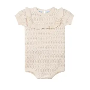 Girls Pointelle Jacquard Knit One-Piece Romper