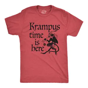 Mens Krampus Time Is Here T Shirt Funny Xmas Evil Devil Santa Joke Tee for Guys Mens Funny T Shirts Cool Vintage Fashion T-Shirt Gift Classic Menswear Christmas Apparel for Men Novelty Tees for Guys Red -